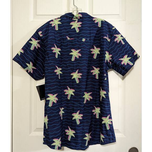 Reverse Threads Men's Navy Palm Tree Button Up Short Sleeve Hawaiian Shirt XL - Picture 4 of 7
